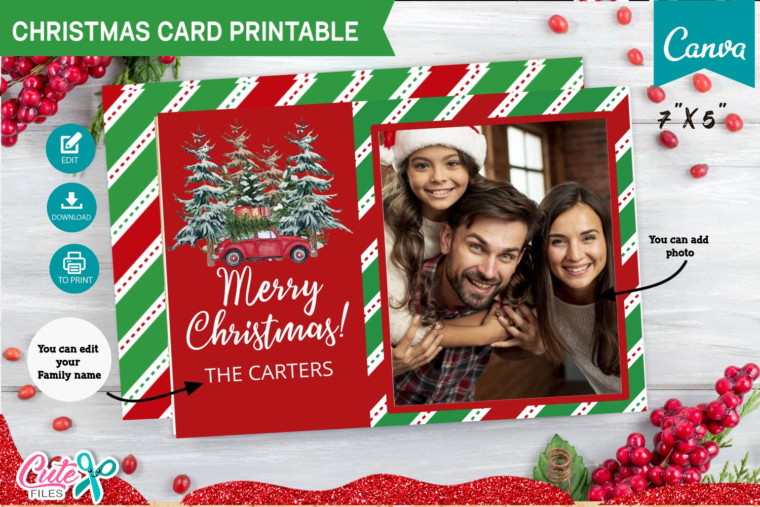 Christmas Card Template Editable With Canva regarding Christmas Card Template To Add Photos