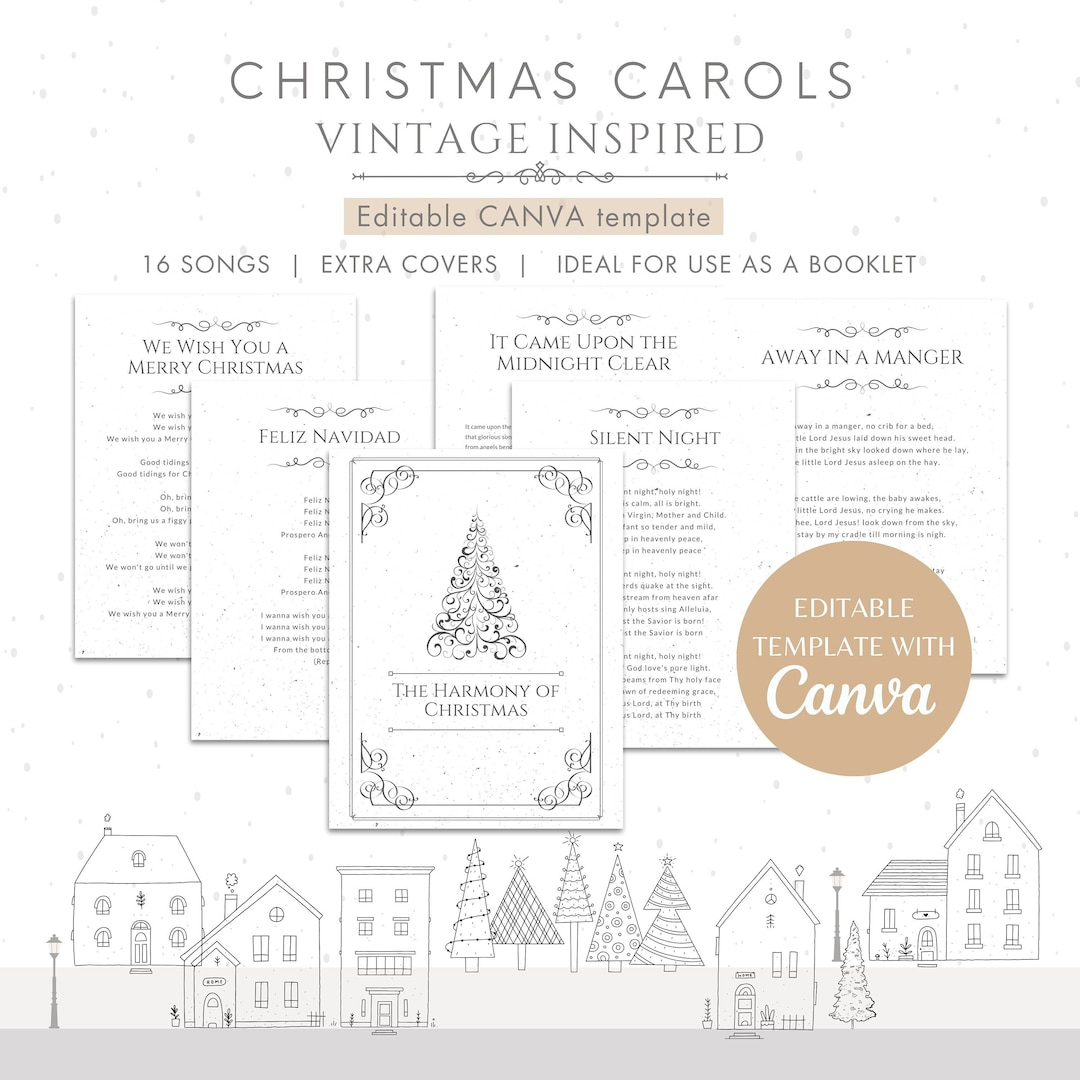 Christmas Carols Songbook Editable Template | Canva Template throughout Christmas Carol Booklet Template