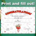 Christmas Certificate, Printable Holiday Certificate, Editable Intended For Christmas Award Certificate Template