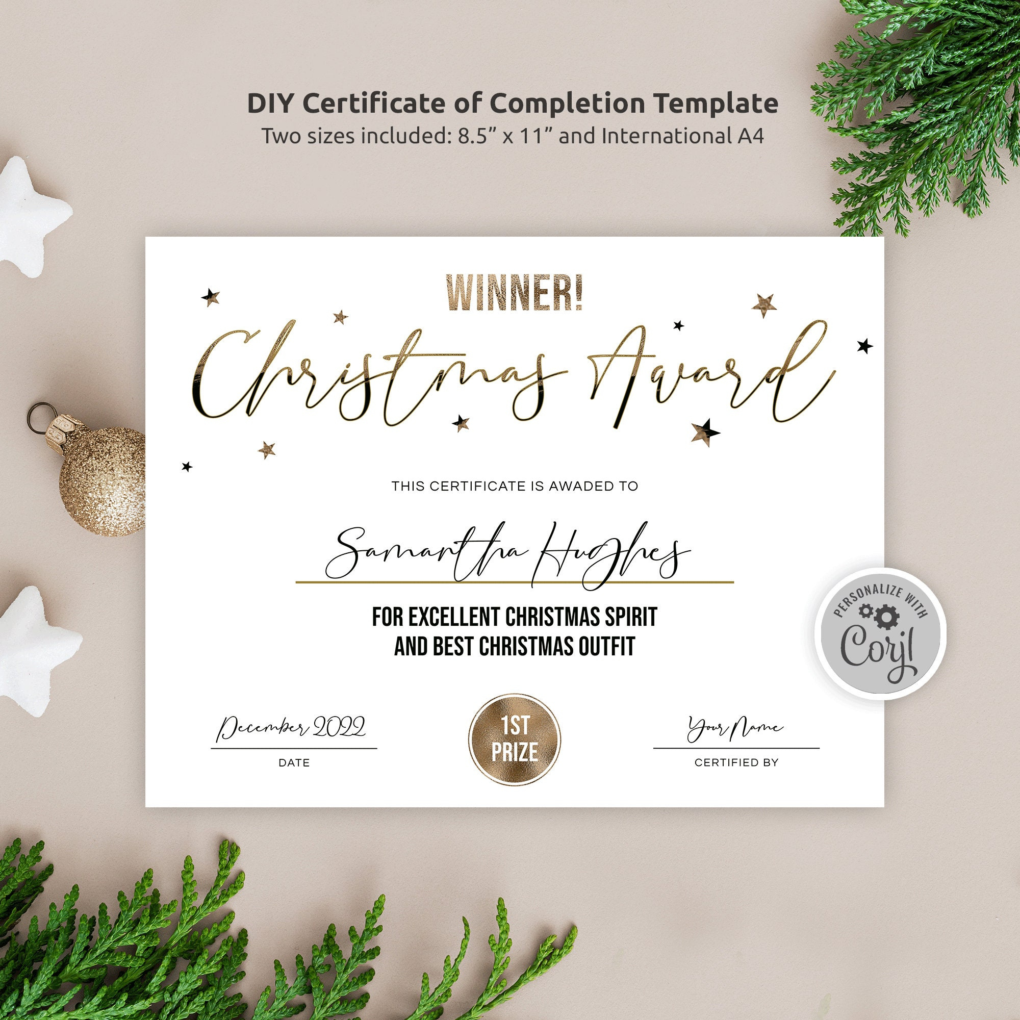 Christmas Certificate Template, Festive Participation Award with regard to Christmas Award Template