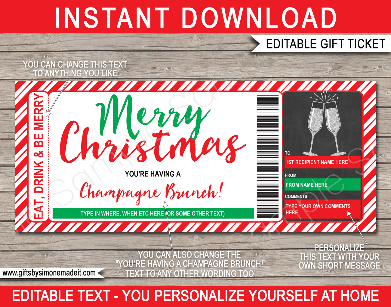 Christmas Champagne Brunch Gift Voucher with Christmas Drink Ticket Template