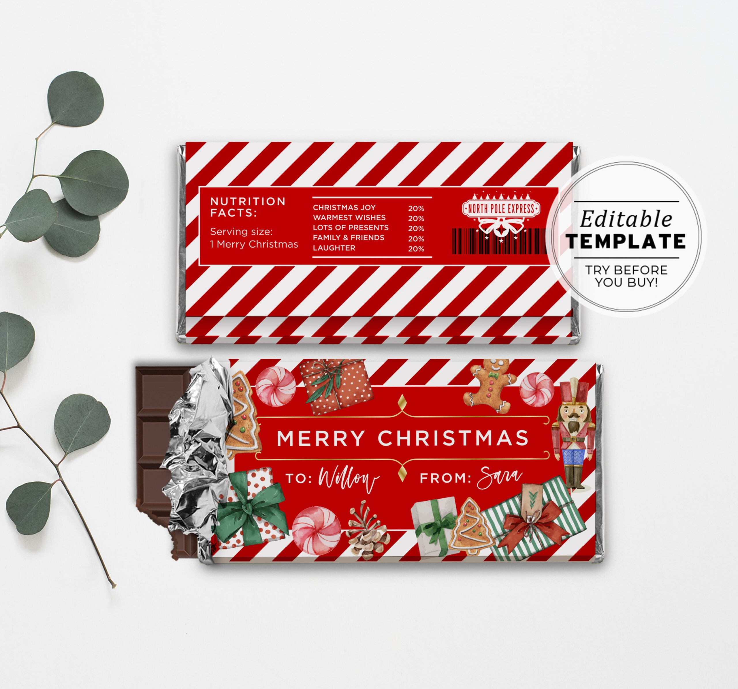 Christmas Chocolate Wrapper Template, Christmas Chocolate Gift for Christmas Chocolate Wrapper Template