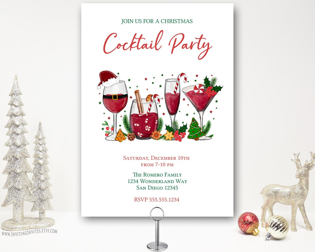 Christmas Cocktail Party Invitation, Office Christmas Party throughout Christmas Cocktail Party Invitation Template