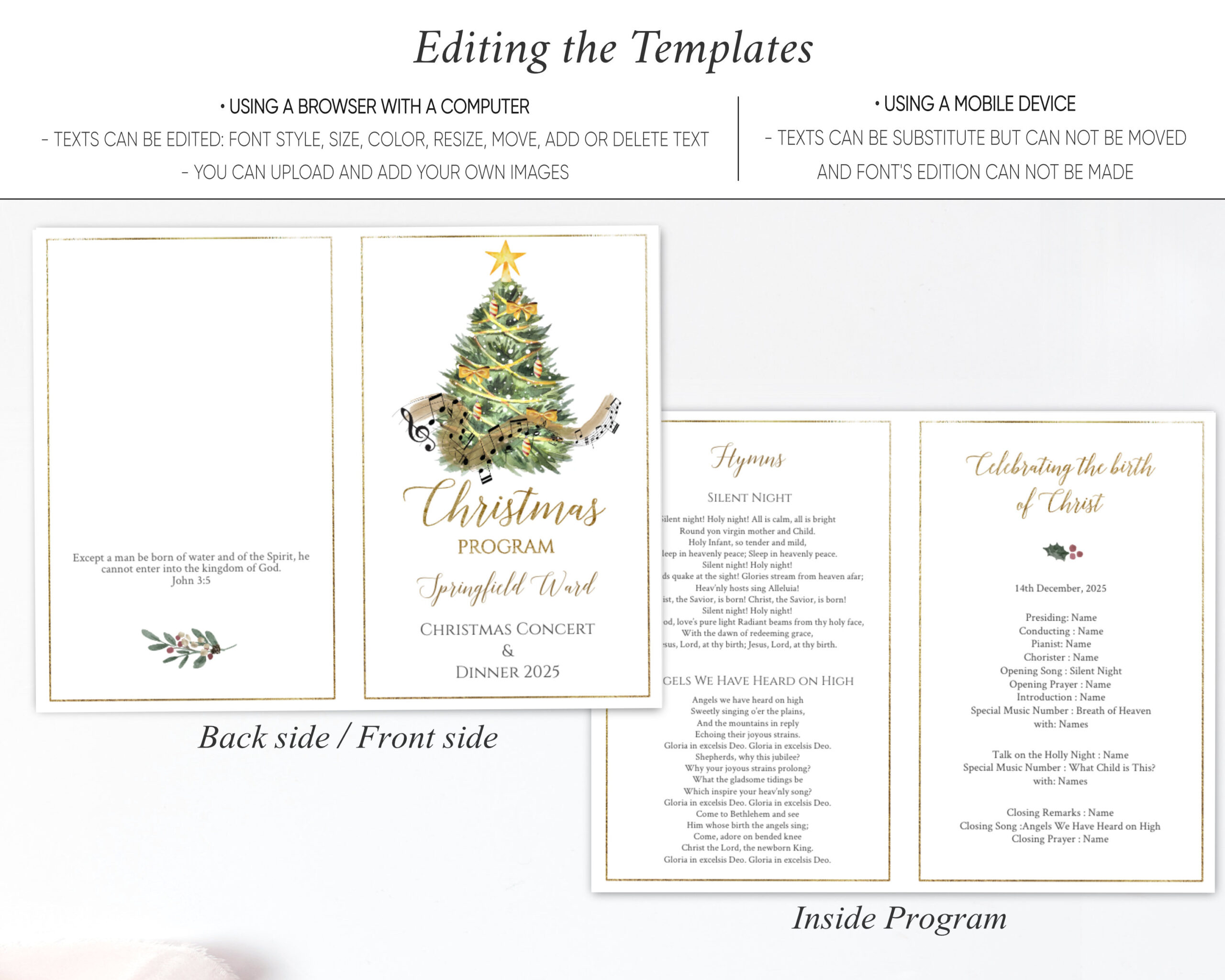 Christmas Concert Program Template: Foldable Printable (Digital with Christmas Concert Programme Template