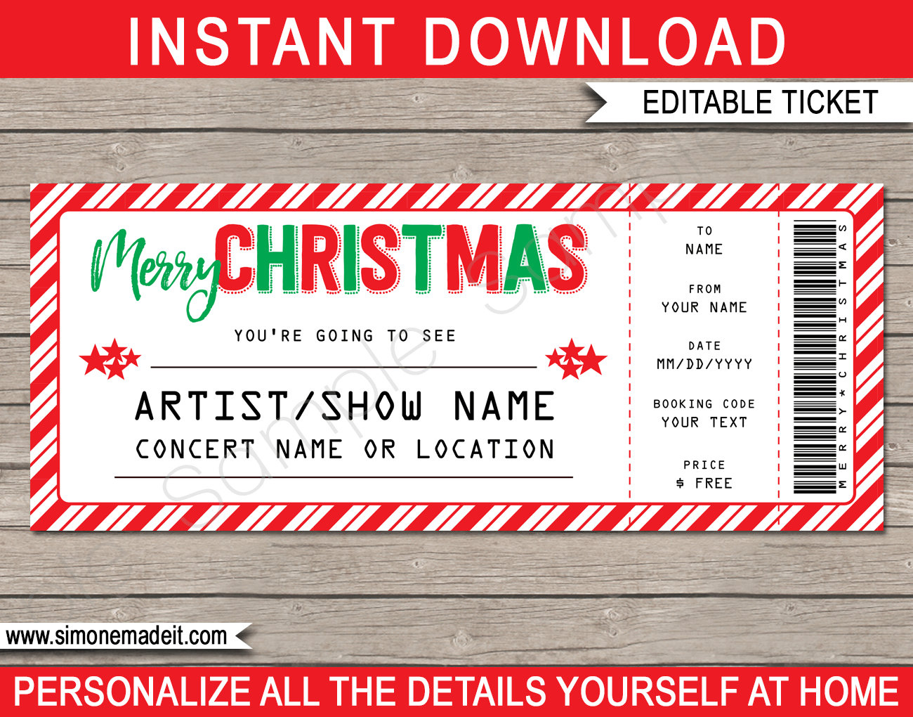 Christmas Concert Ticket Template: Editable Gift Certificate with regard to Christmas Concert Ticket Template