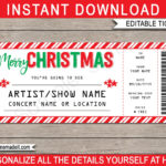 Christmas Concert Ticket Template: Editable Gift Certificate With Regard To Christmas Gift Concert Ticket Template