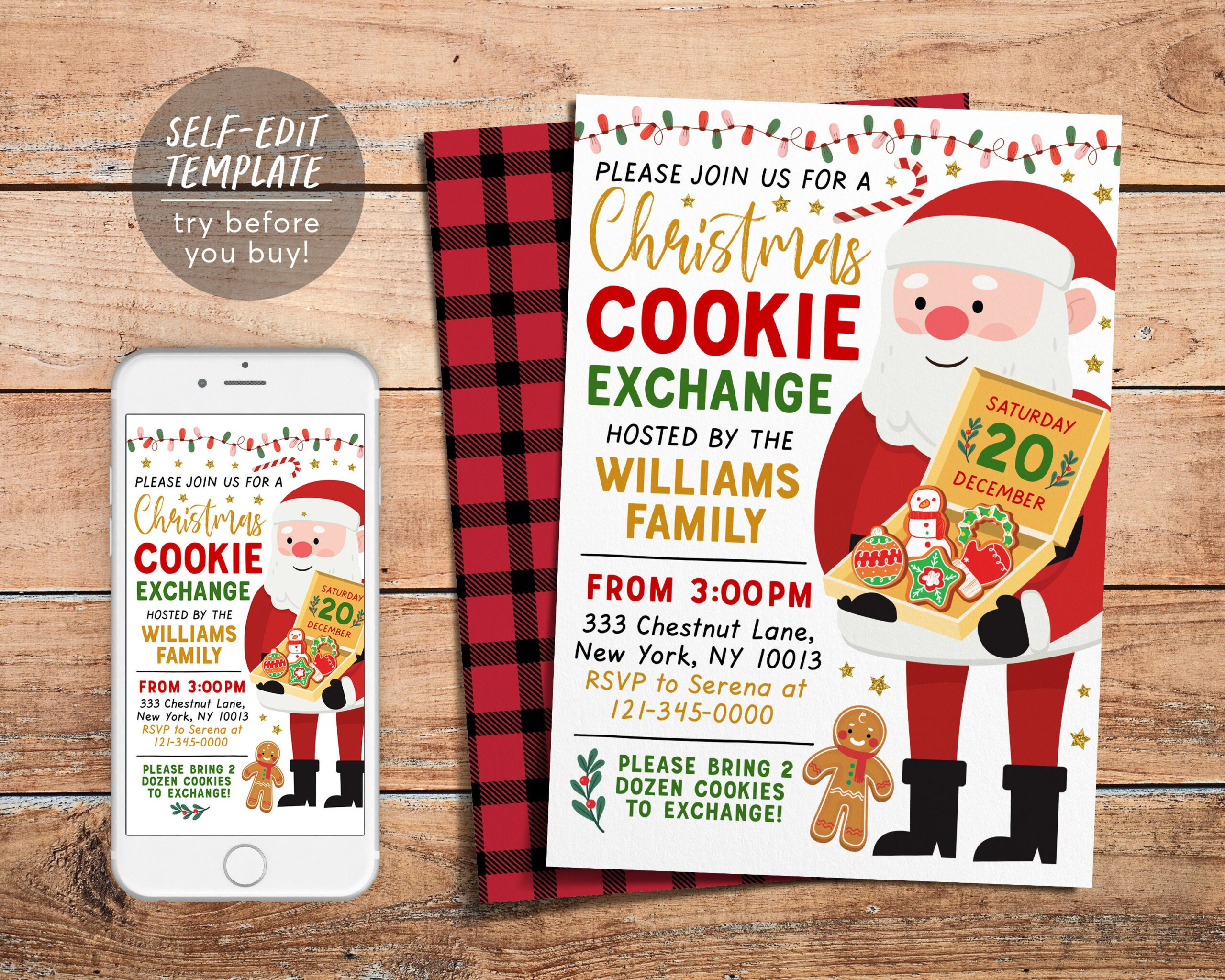Christmas Cookie Exchange Invitation Editable Template, Xmas inside Christmas Cookie Exchange Template