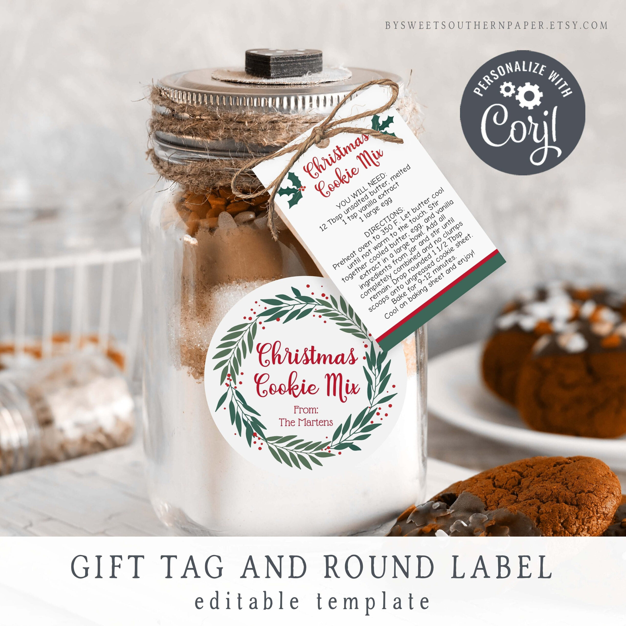 Christmas Cookie In A Jar Instructions Tag And Sticker | Editable inside Christmas Cookie Labels Template