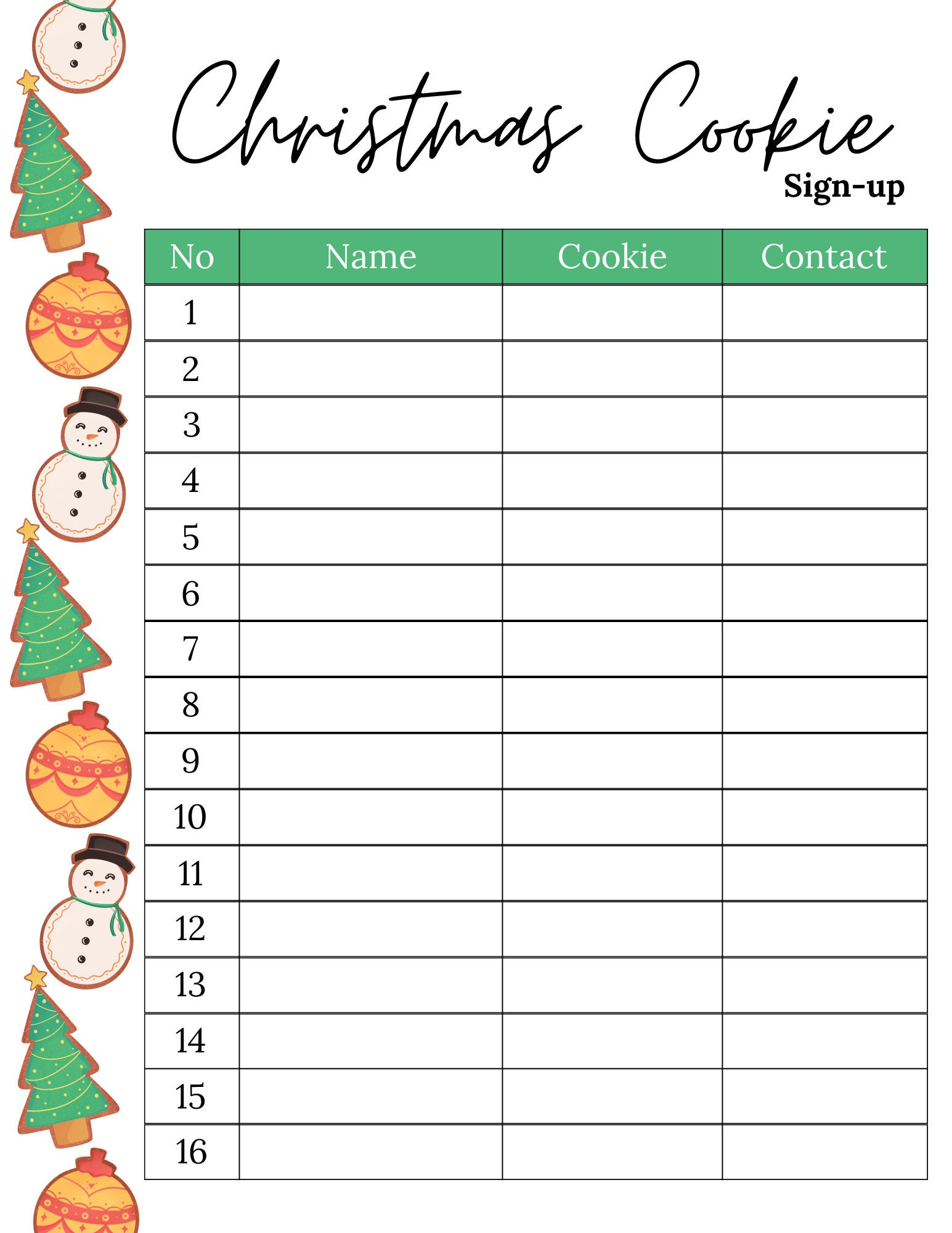 Christmas Cookie Sign Up Sheet | Christmas Cookies Exchange regarding Christmas Cookie List Template