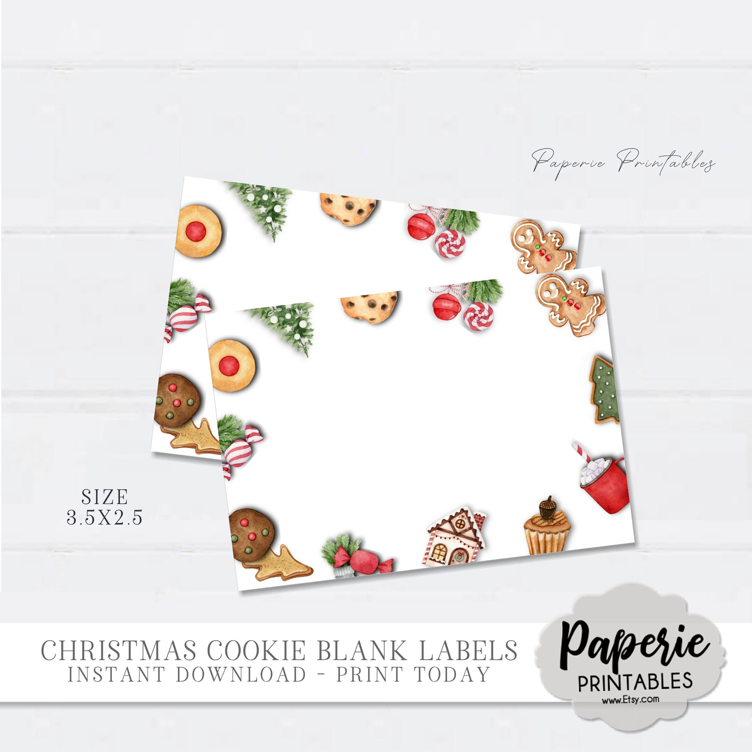 Christmas Cookie Swap Name Cards: Blank Watercolor Design (Instant with Christmas Cookie Template Printable