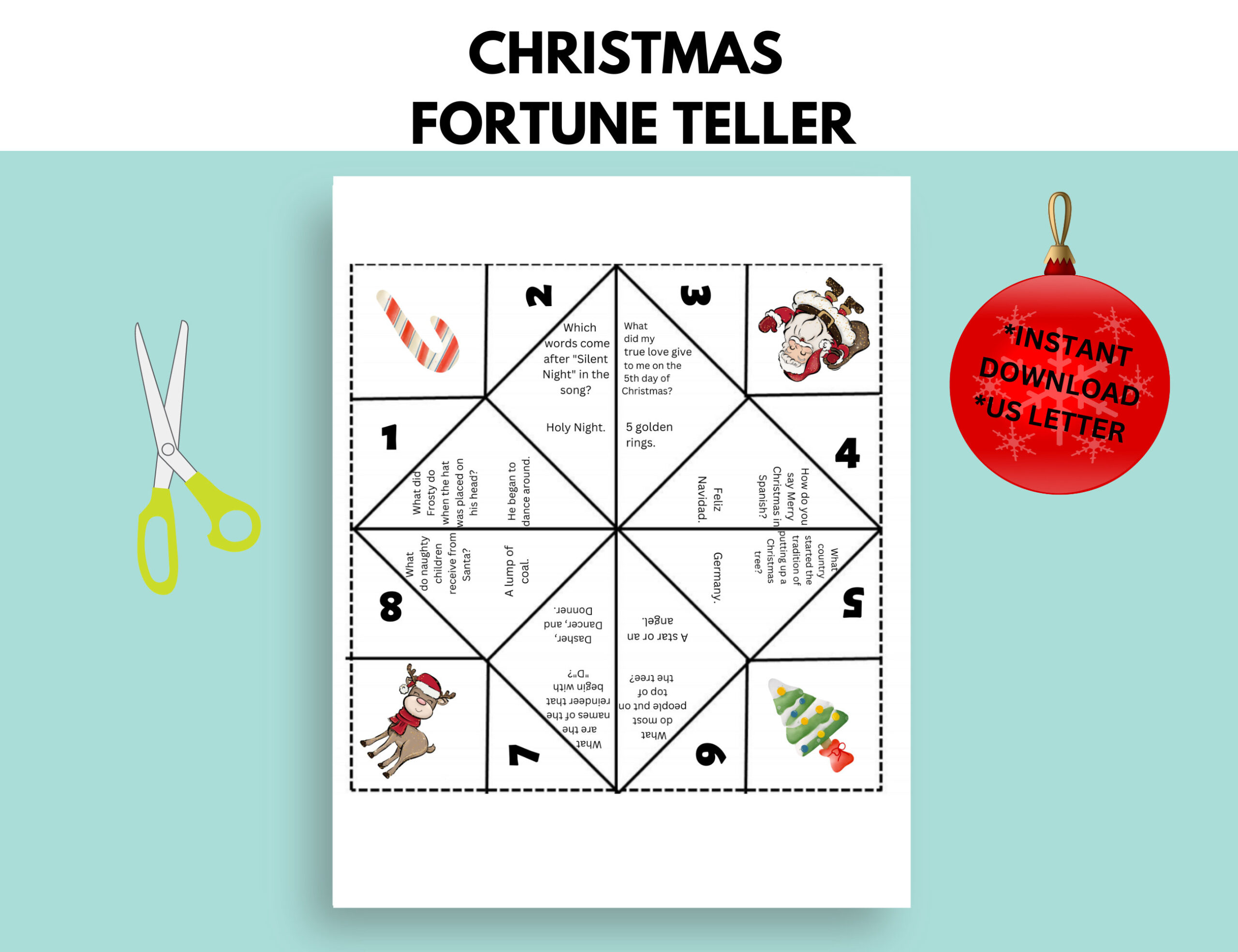 Christmas Cootie Catcher, Christmas Fortune Teller, Christmas in Christmas Fortune Teller Template