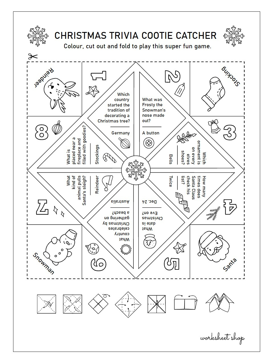 Christmas Cootie Catcher – Worksheet Shop throughout Christmas Cootie Catcher Template