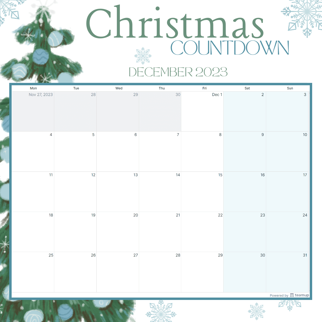 Christmas Countdown Calendar Templates - Teamup regarding Christmas Countdown Calendar Template