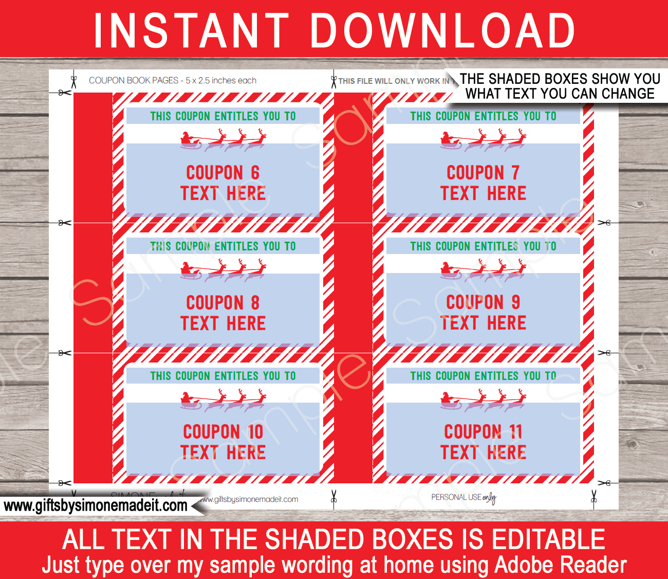 Christmas Coupon Book &amp;amp; Envelope (Elf, From Santa) - Red &amp;amp; Green within Christmas Coupon Template Free Download
