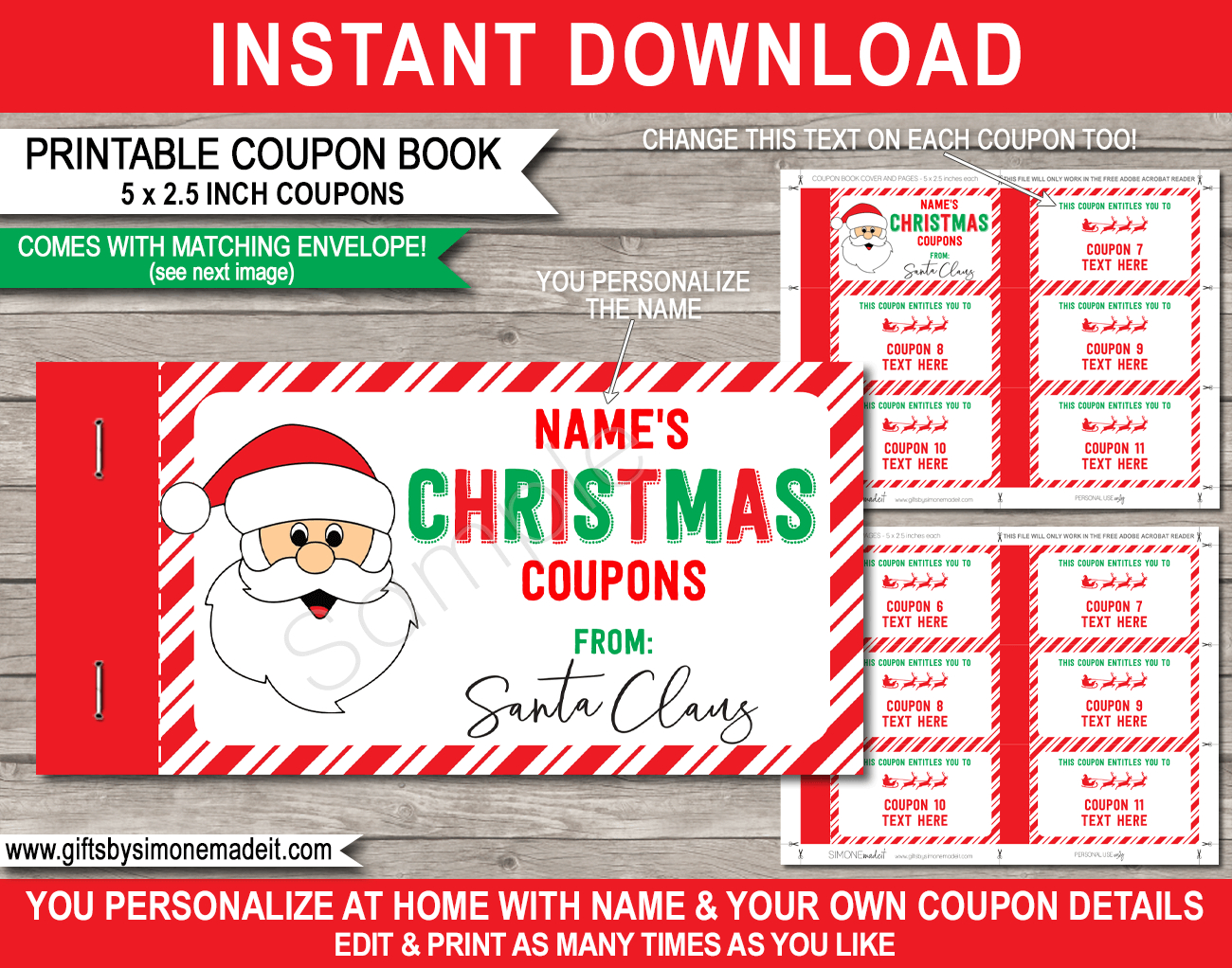 Christmas Coupon Book &amp;amp; Envelope (From Santa) - Red &amp;amp; Green pertaining to Christmas Coupon Template