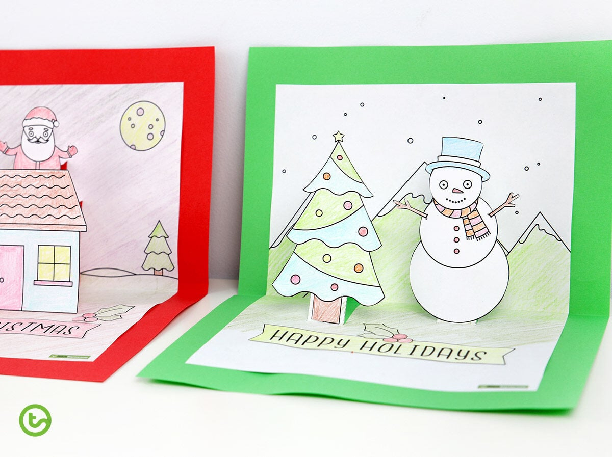 Christmas Craft - Summer And Winter Pop Up Card Templates | Teach intended for Christmas Card Craft Template