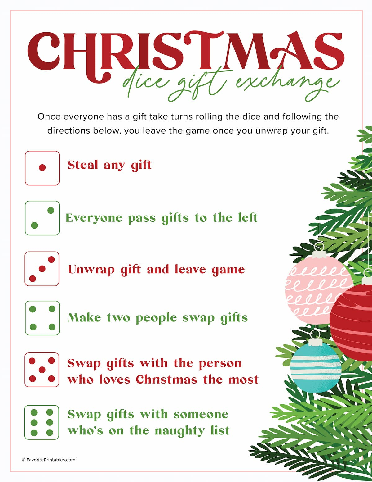 Christmas Dice Game, Free Printable For Gift Exchange! - Favorite within Christmas Dice Game Template