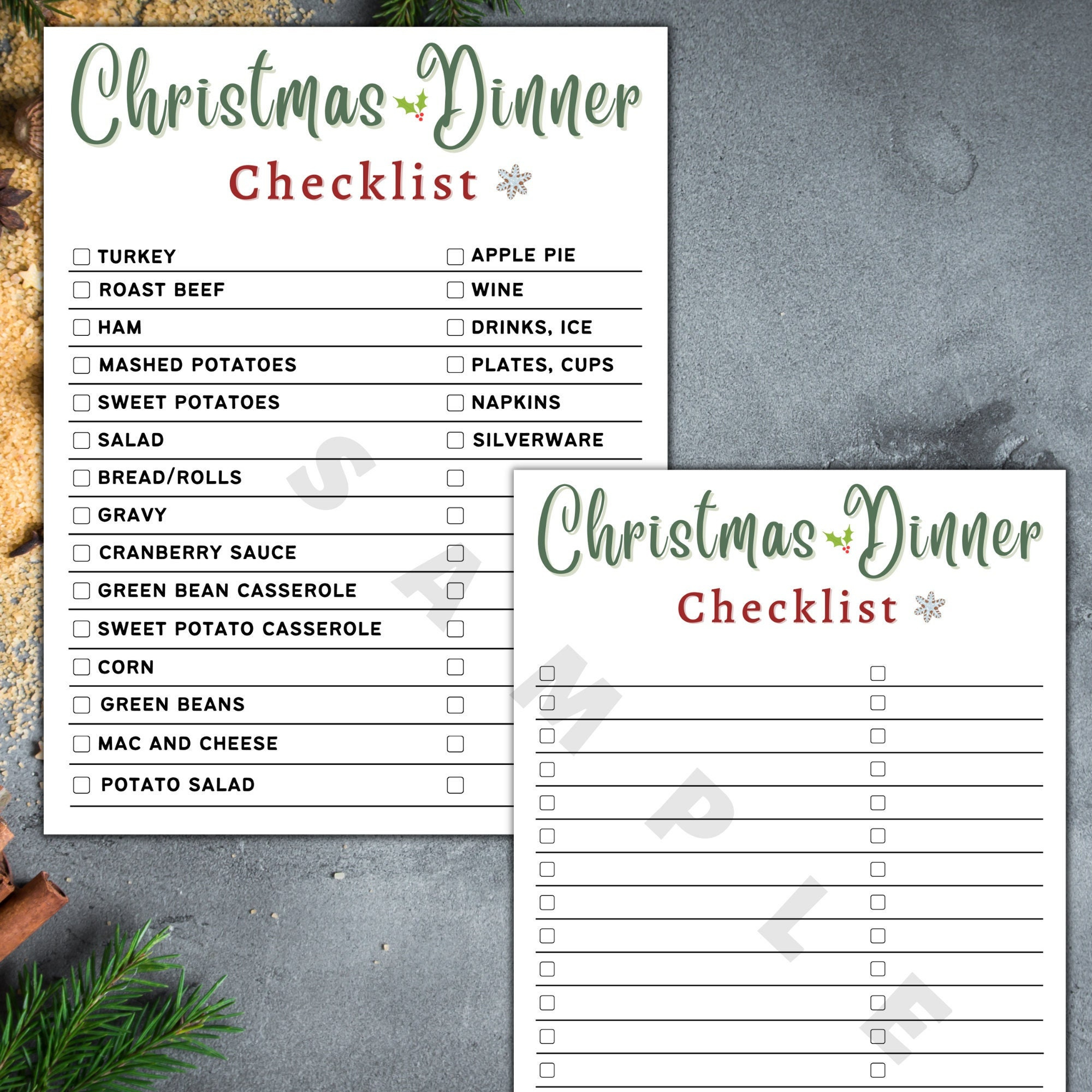 Christmas Dinner Checklist Printable Template, Instant Download for Christmas Dinner Shopping List Template