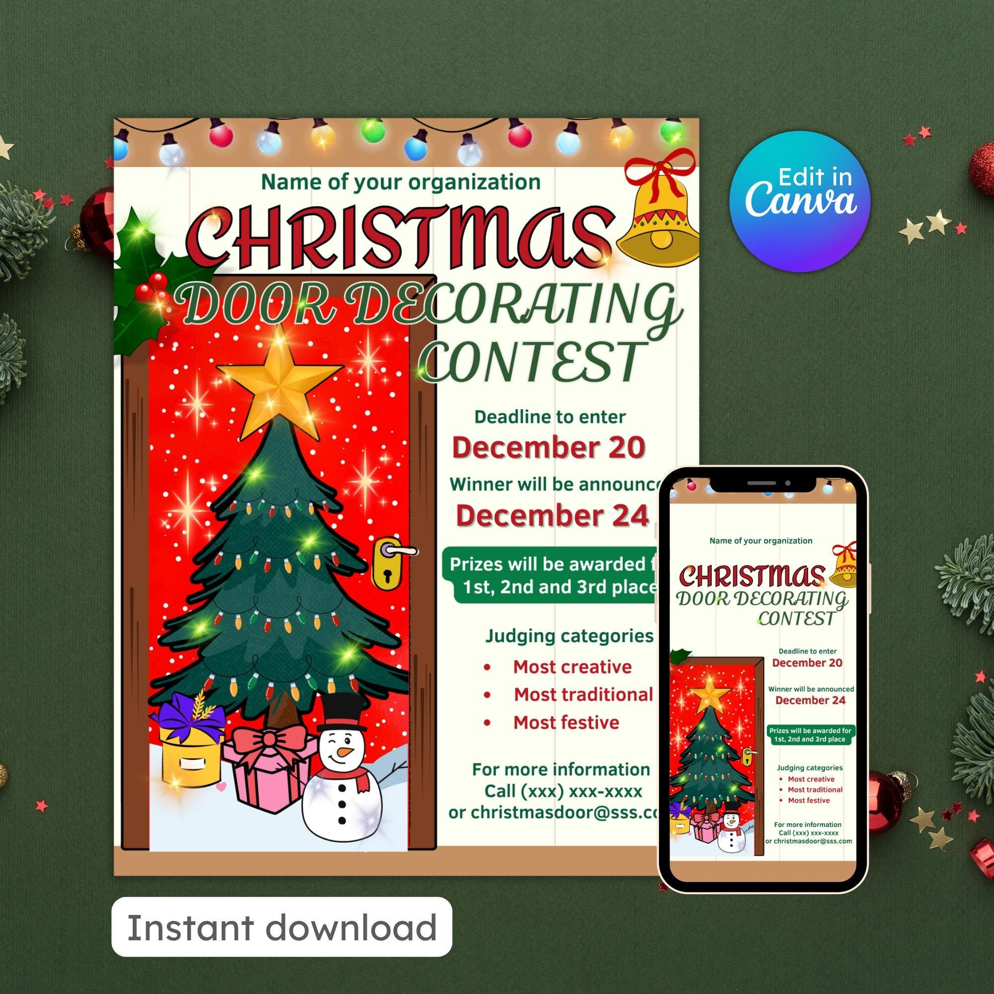 Christmas Door Decorating Contest Flyer, Urlaub Dekor, Fotos Mit for Christmas Door Decorating Contest Flyer Template