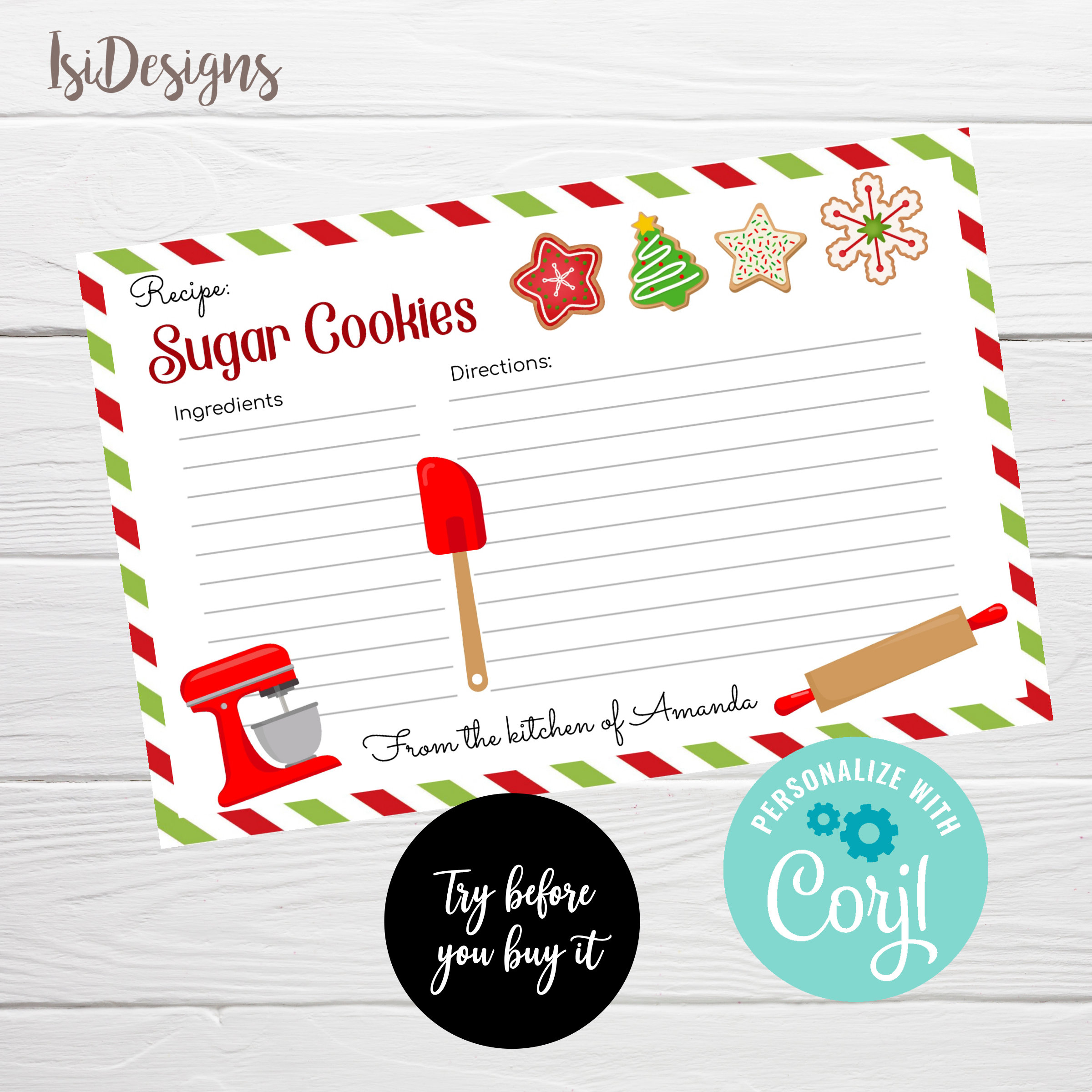 Christmas Editable Recipe Card, Instant Download, Holiday Cookie pertaining to Christmas Cookie Exchange Recipe Card Template