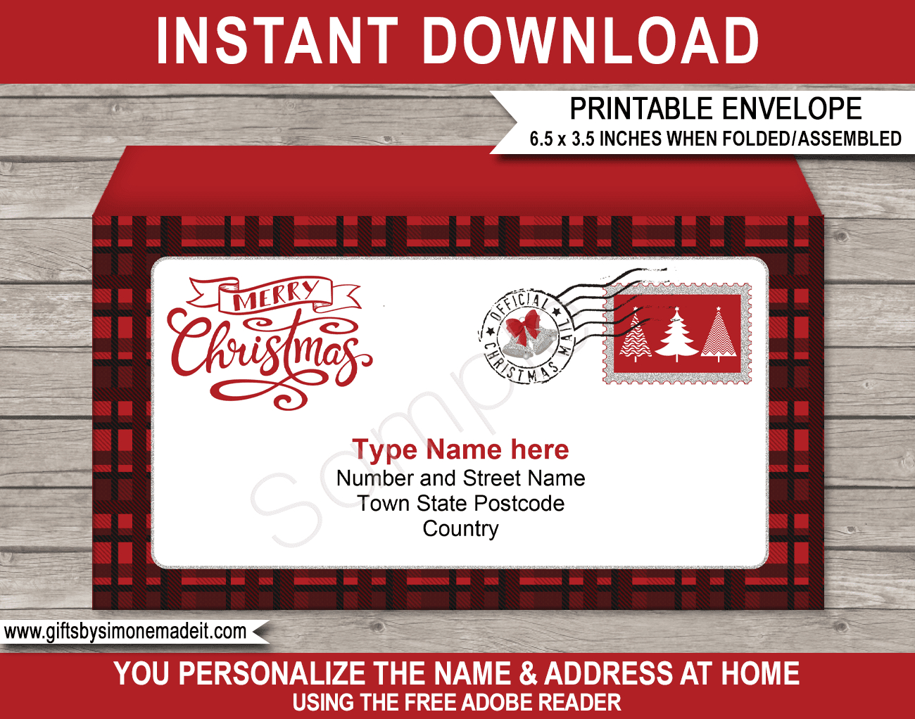 Christmas Envelope - Buffalo Plaid pertaining to Christmas Envelope Address Template