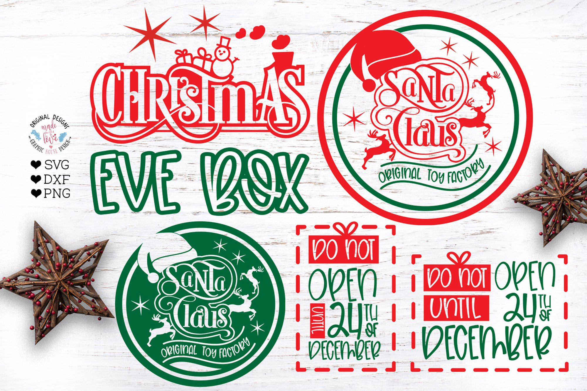Christmas Eve Box Set - From Santa - Cut Files - Sublimation for Christmas Eve Box Label Template