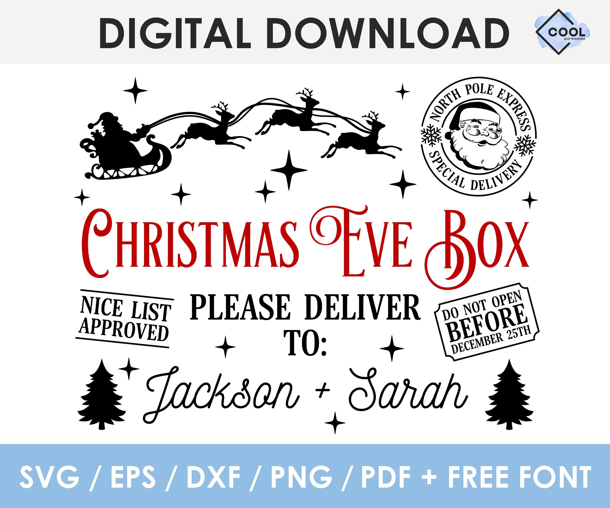 Christmas Eve Box Svg, Editable, Christmas Eve Crate Svg, Diy within Christmas Eve Box Template