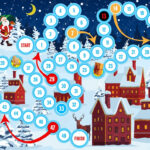 Christmas Eve Kids Board Game With Santa, Deer And Old Towns Inside Christmas Game Board Template