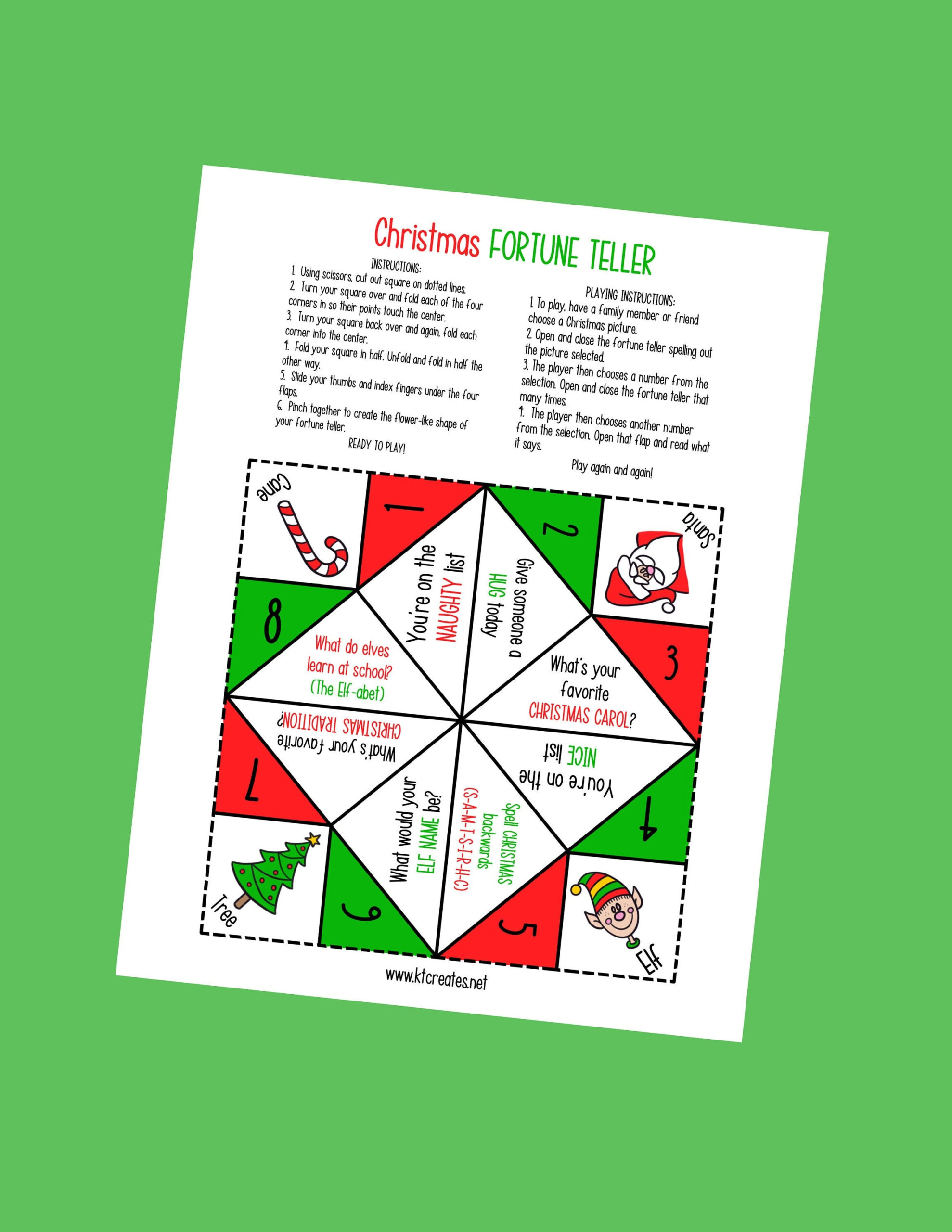 Christmas Fortune Teller - Etsy Uk regarding Christmas Fortune Teller Template