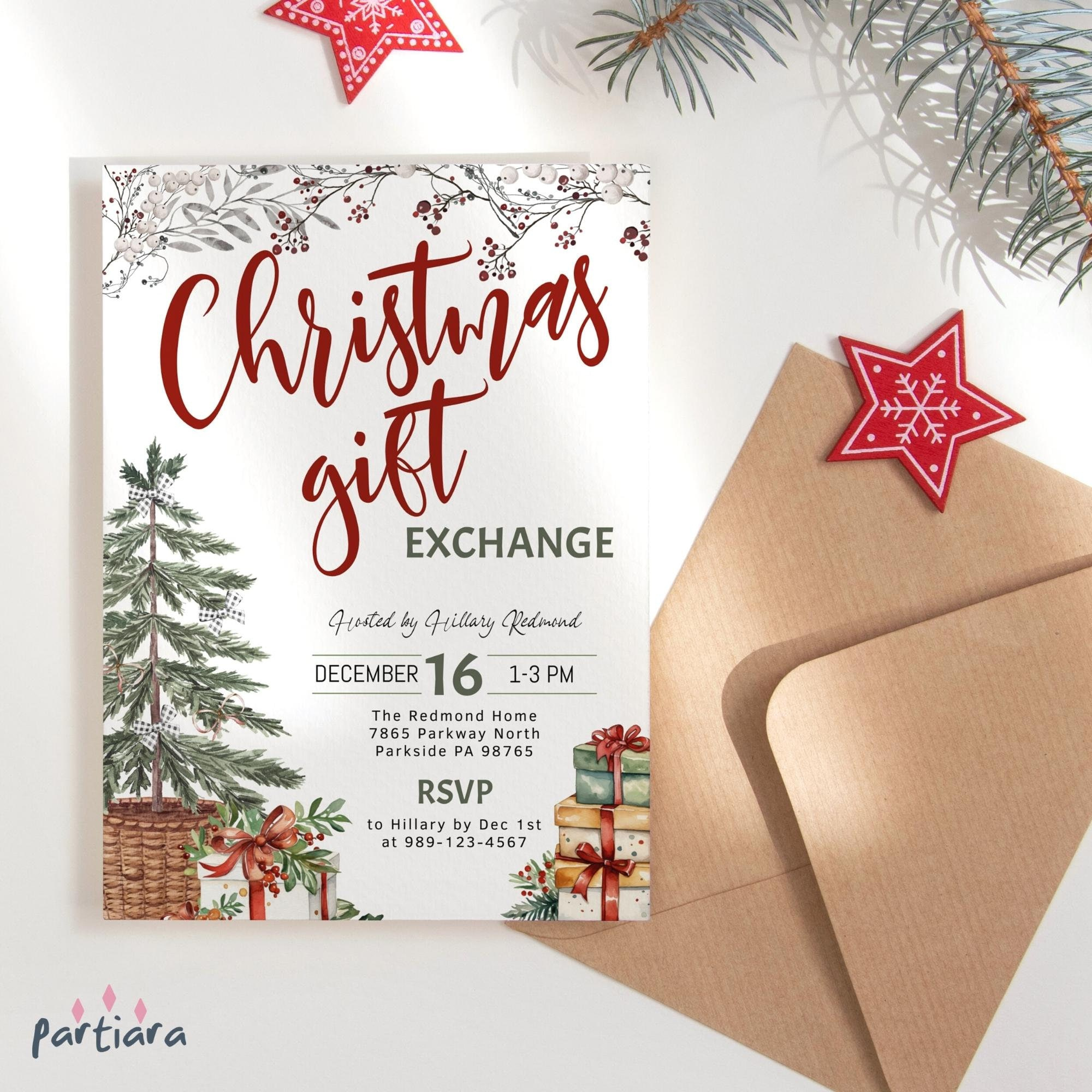 Christmas Gift Exchange Invitation Digital Download, Secret Santa throughout Christmas Gift Exchange Invitation Template
