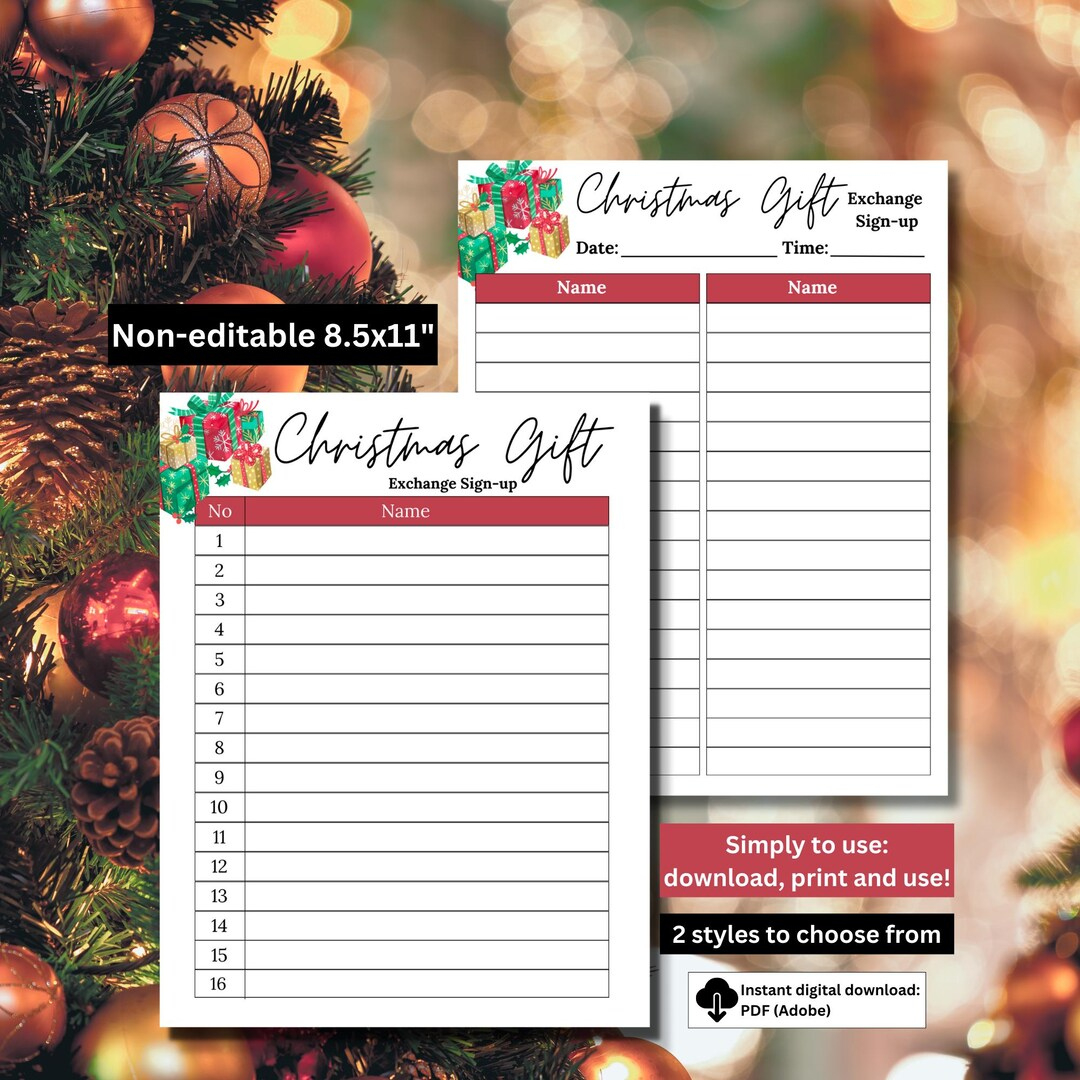 Christmas Gift Exchange Sign Up Sheet | Gift Exchange Sign Up pertaining to Christmas Gift Exchange Sign Up Sheet Template