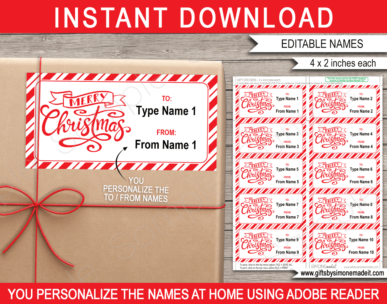 Christmas Gift Labels Template - From Your Name - Red intended for Christmas Gift Name Tag Template