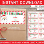 Christmas Gift Labels Template (Santa Claus)   From Your Name   Red & Green Within Christmas Gift Tag Design Template