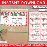 Christmas Gift Labels Template (Santa Claus)   Red & Green Throughout Christmas Gift Label Template
