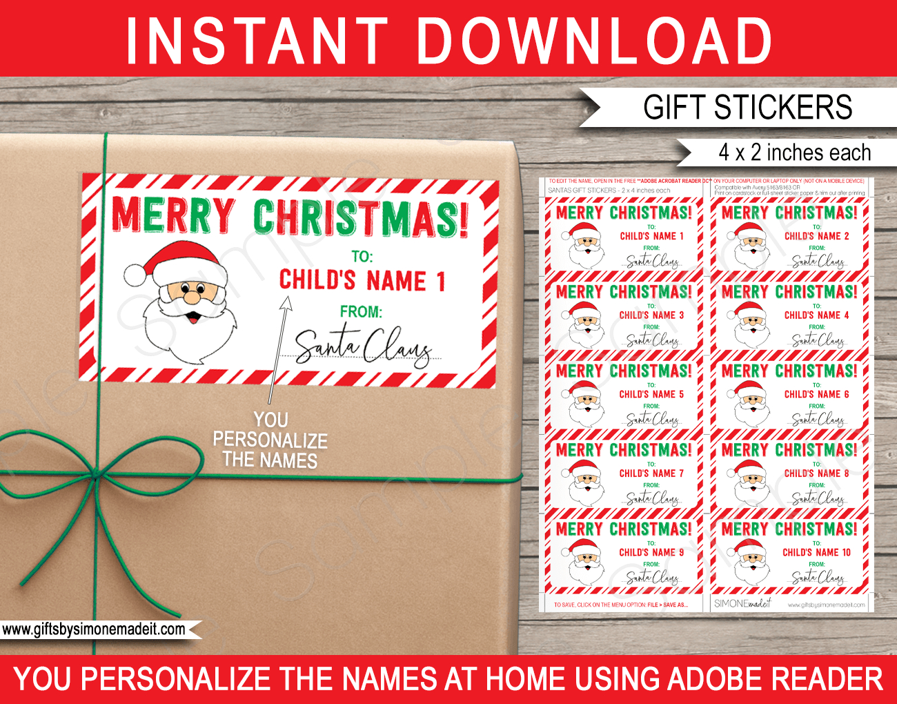 Christmas Gift Labels Template (Santa Claus) - Red &amp;amp; Green throughout Christmas Gift Label Template