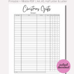 Christmas Gift List, Gift Tracker, Christmas Gift Planner Regarding Christmas Gift Organizer Template