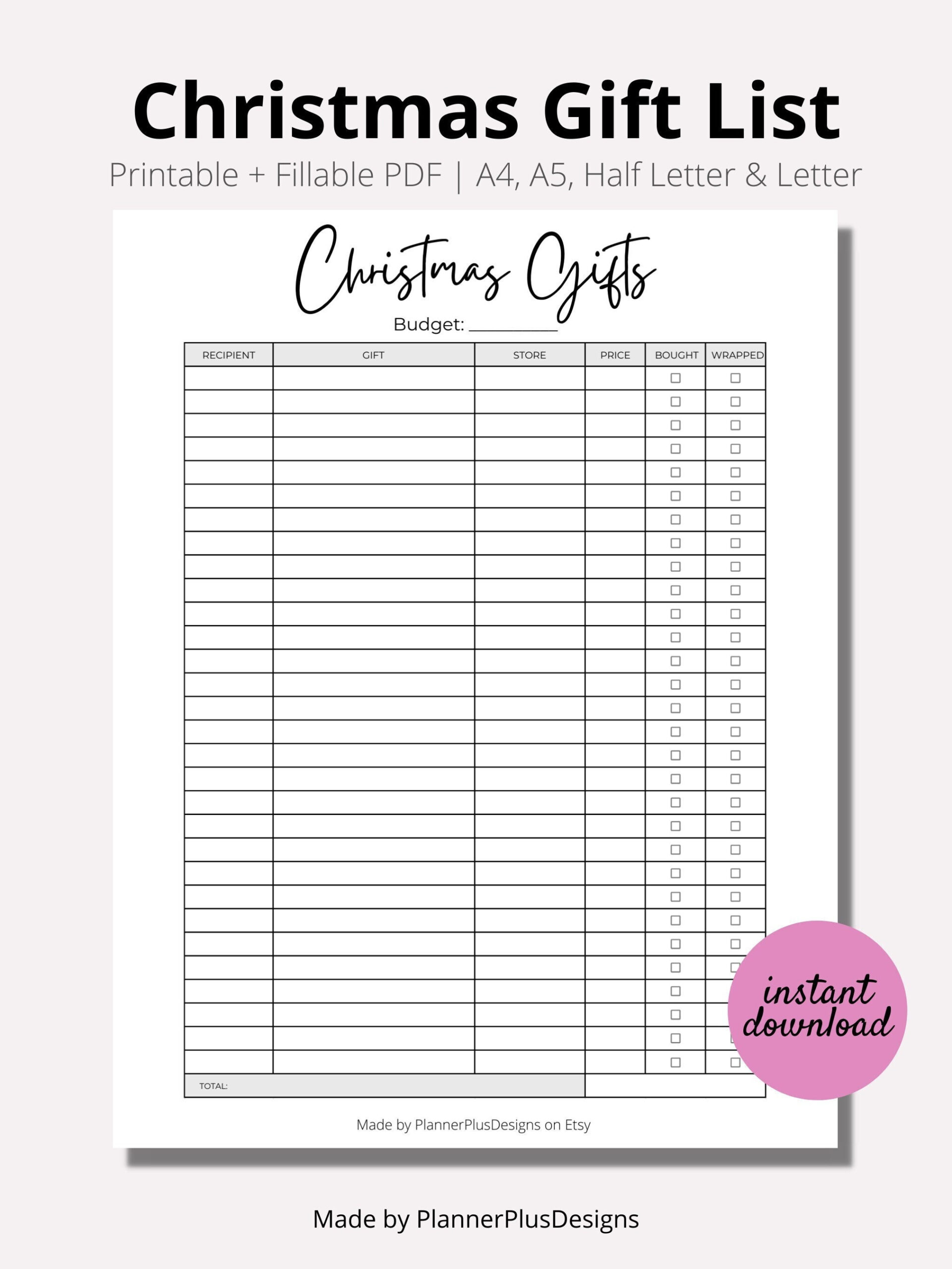 Christmas Gift List, Gift Tracker, Christmas Gift Planner with Christmas Gift Tracker Template