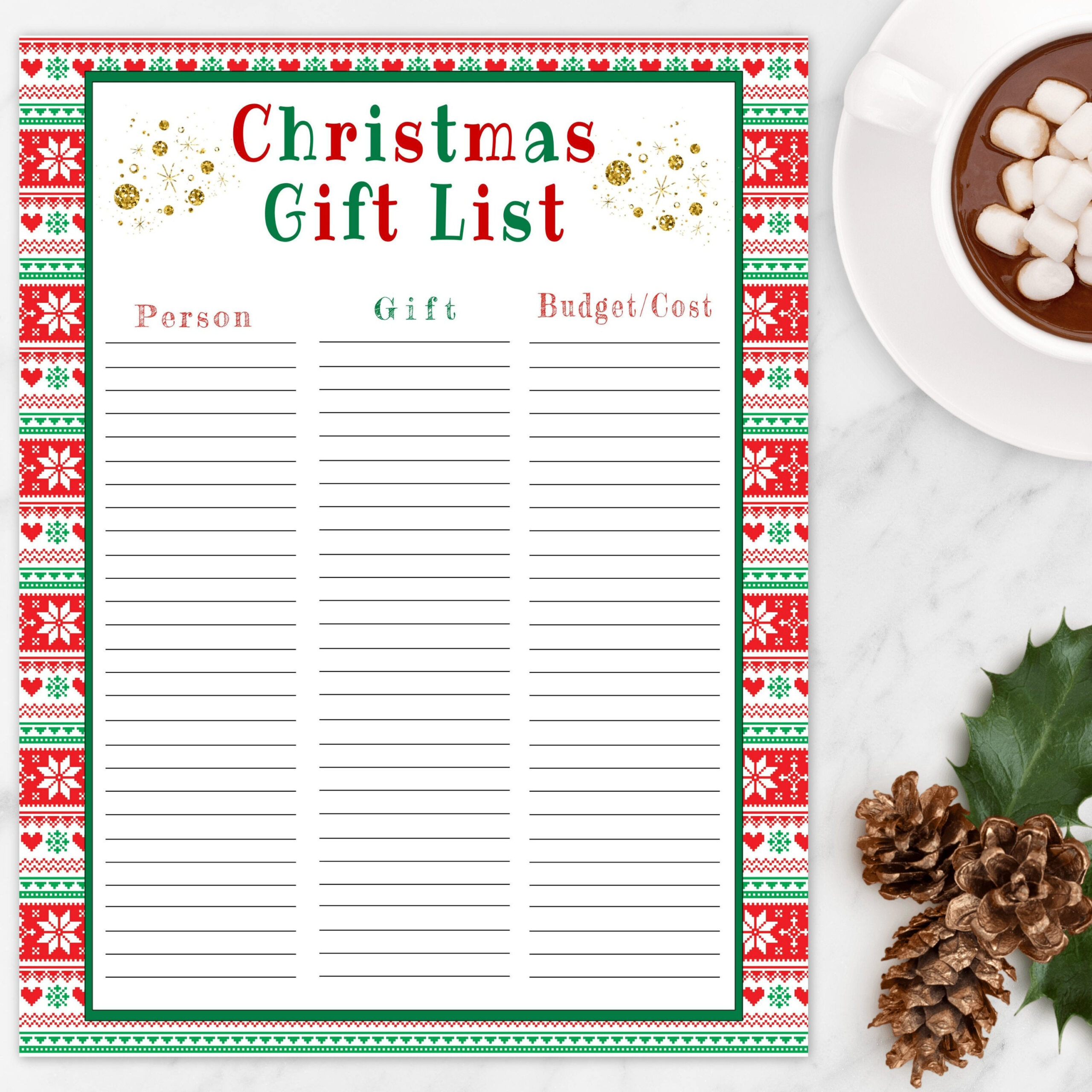 Christmas Gift List Printable Template, Editable Holiday Gift List within Christmas Gift List Template