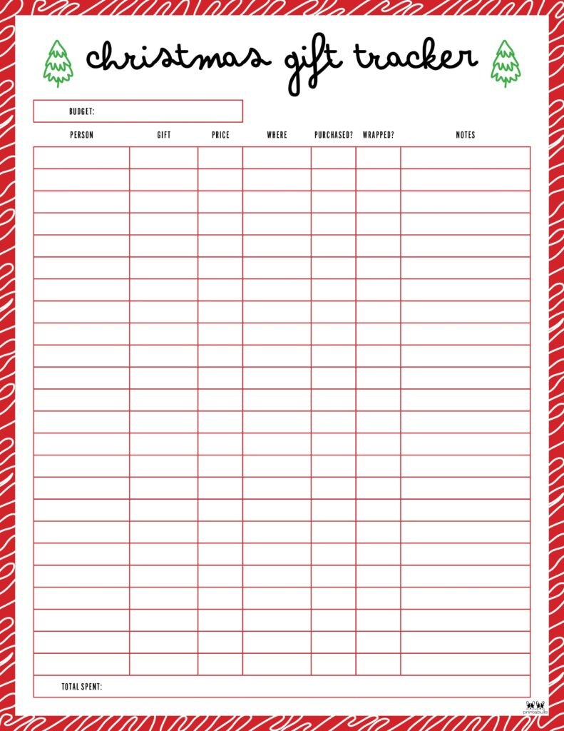 Christmas Gift List Templates - 20 Free Pages | Printabulls regarding Christmas Gift Tracker Spreadsheet Template Free