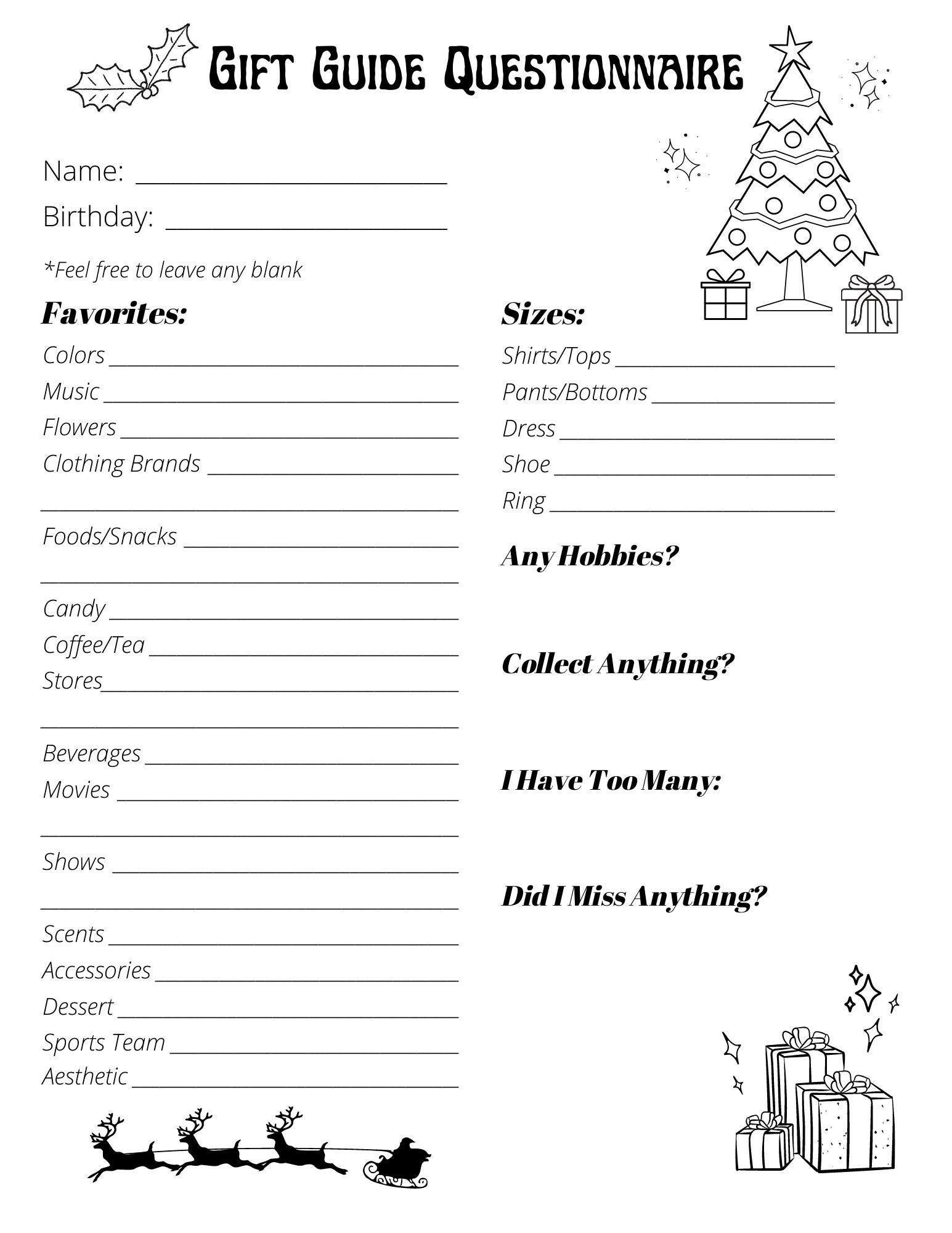 Christmas Gift Questionnaire For Family - Shop On Pinterest within Christmas Gift Questionnaire Template