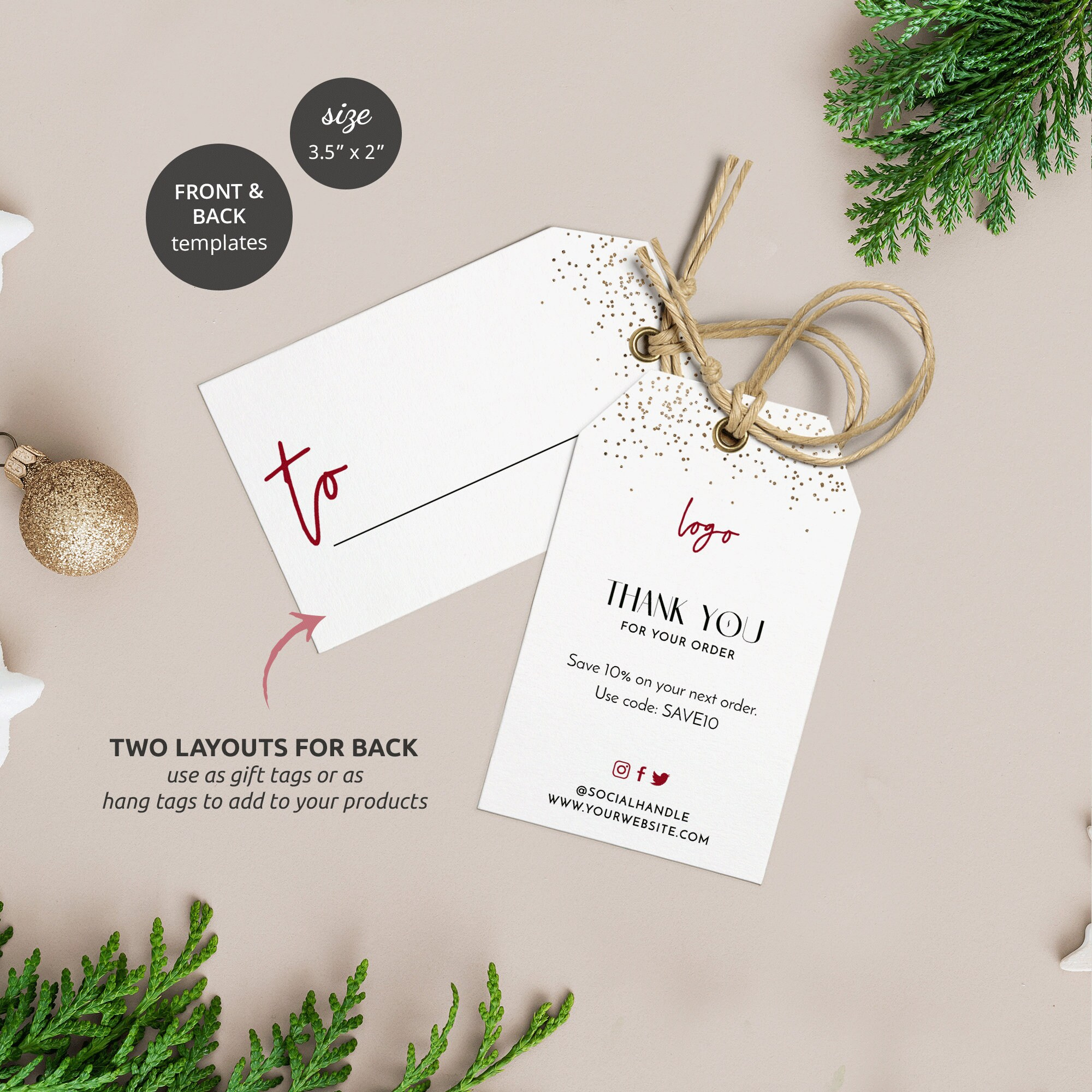 Christmas Gift Tag Template, Personalized Holiday Hang Tag intended for Christmas Hang Tag Template