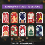 Christmas Gift Tags Papercut Svg Bundle, Layered Cardstock Svg In Christmas Gift Tag Template Cricut