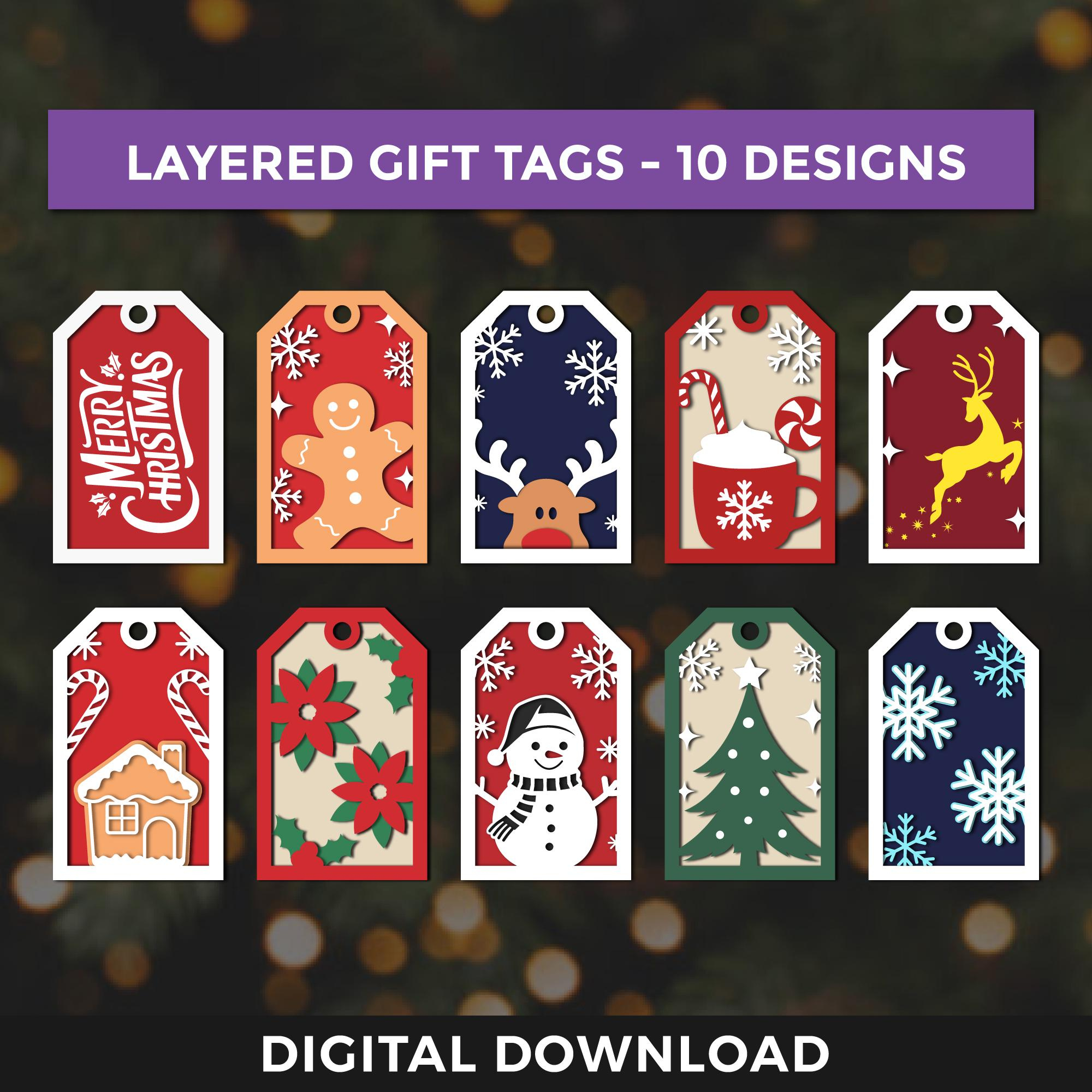 Christmas Gift Tags Papercut Svg Bundle, Layered Cardstock Svg in Christmas Gift Tag Template Cricut