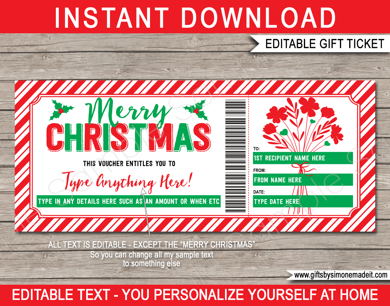 Christmas Gift Voucher Template - Flowers regarding Christmas Coupon Gift Template