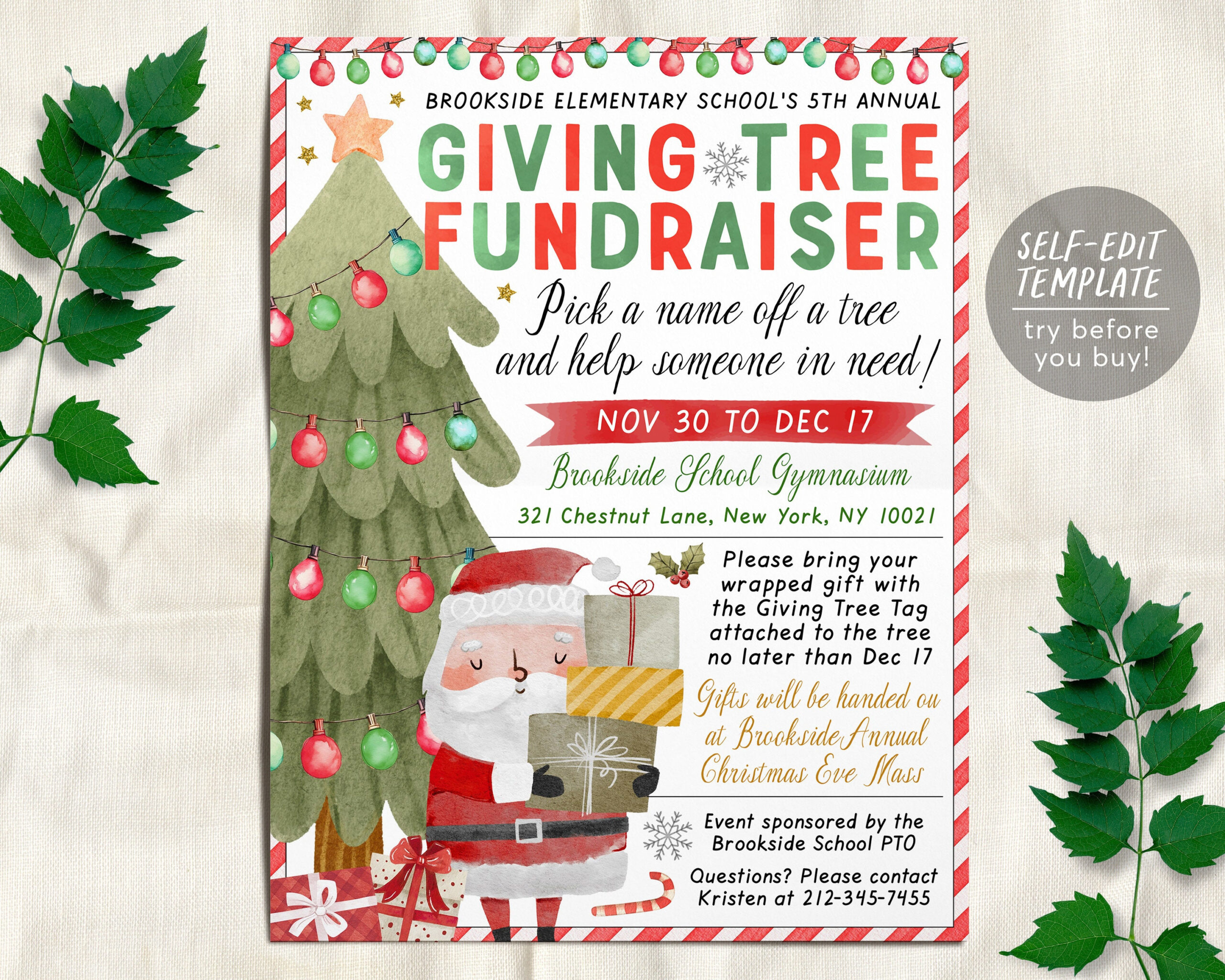 Christmas Giving Tree Fundraiser Flyer Bearbeitbare Vorlage for Christmas Fundraiser Flyer Template