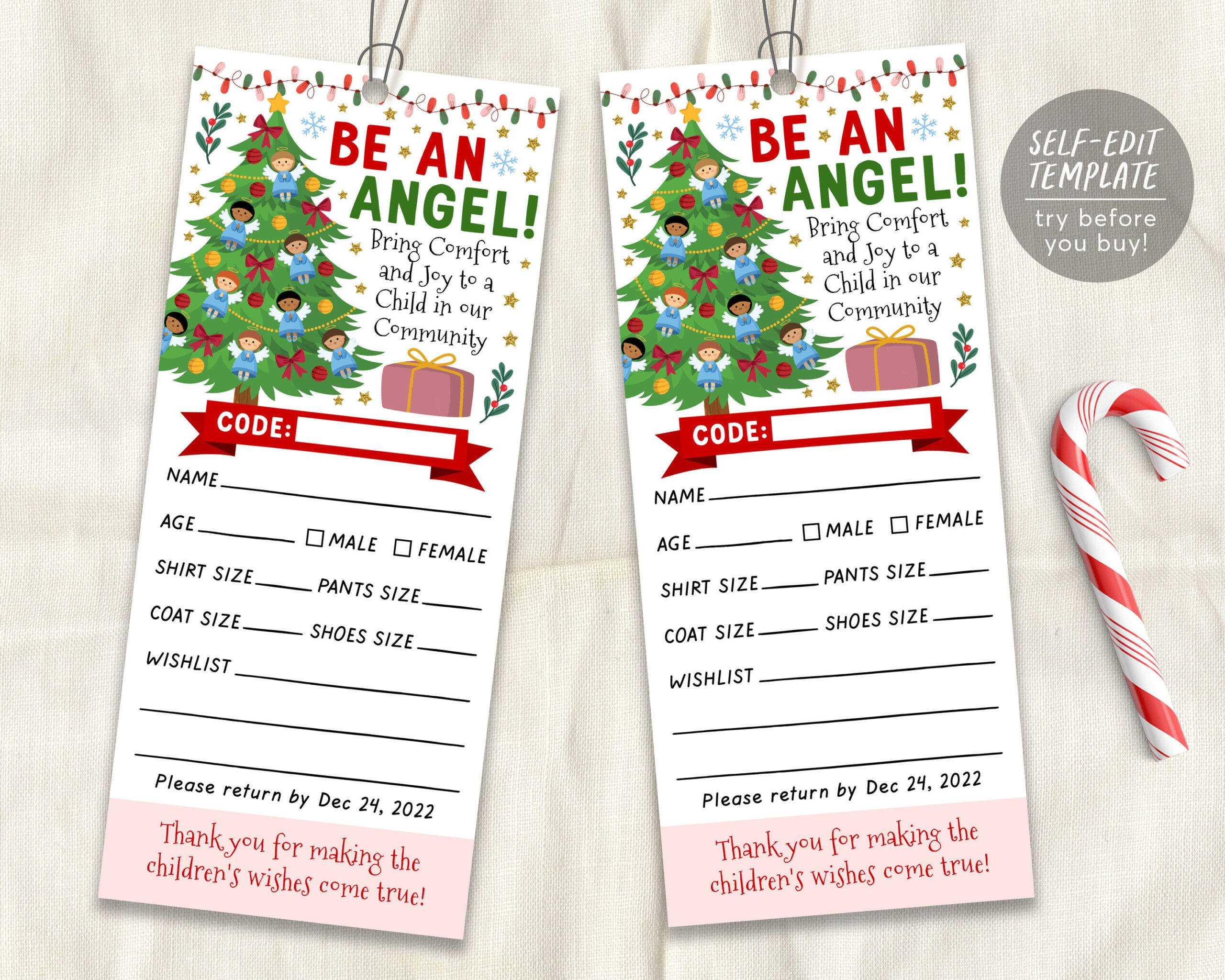 Christmas Giving Tree Gift Tag Editable Template, Donation Slip intended for Christmas Giving Tree Tag Template