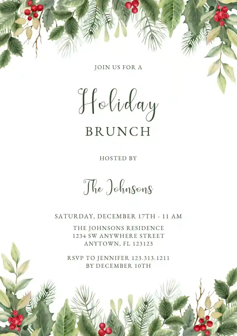 Christmas Greenery Holiday Brunch - Free Christmas Party pertaining to Christmas Brunch Invite Template