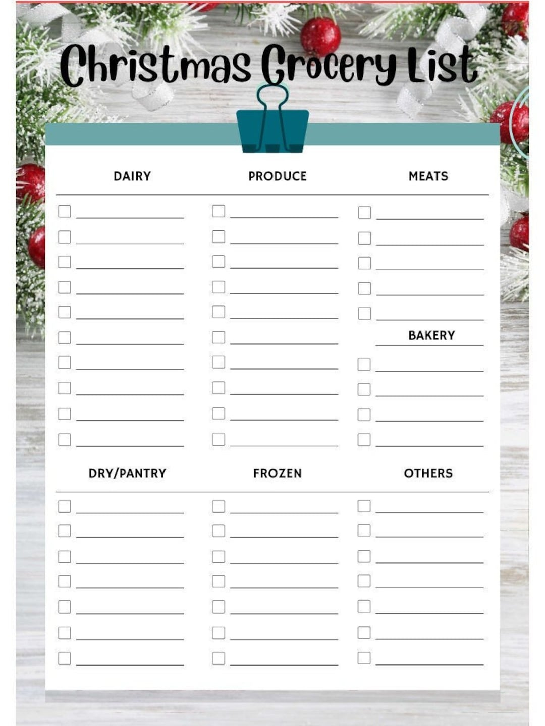Christmas Grocery List Template - Etsy Uk in Christmas Food Shopping List Template