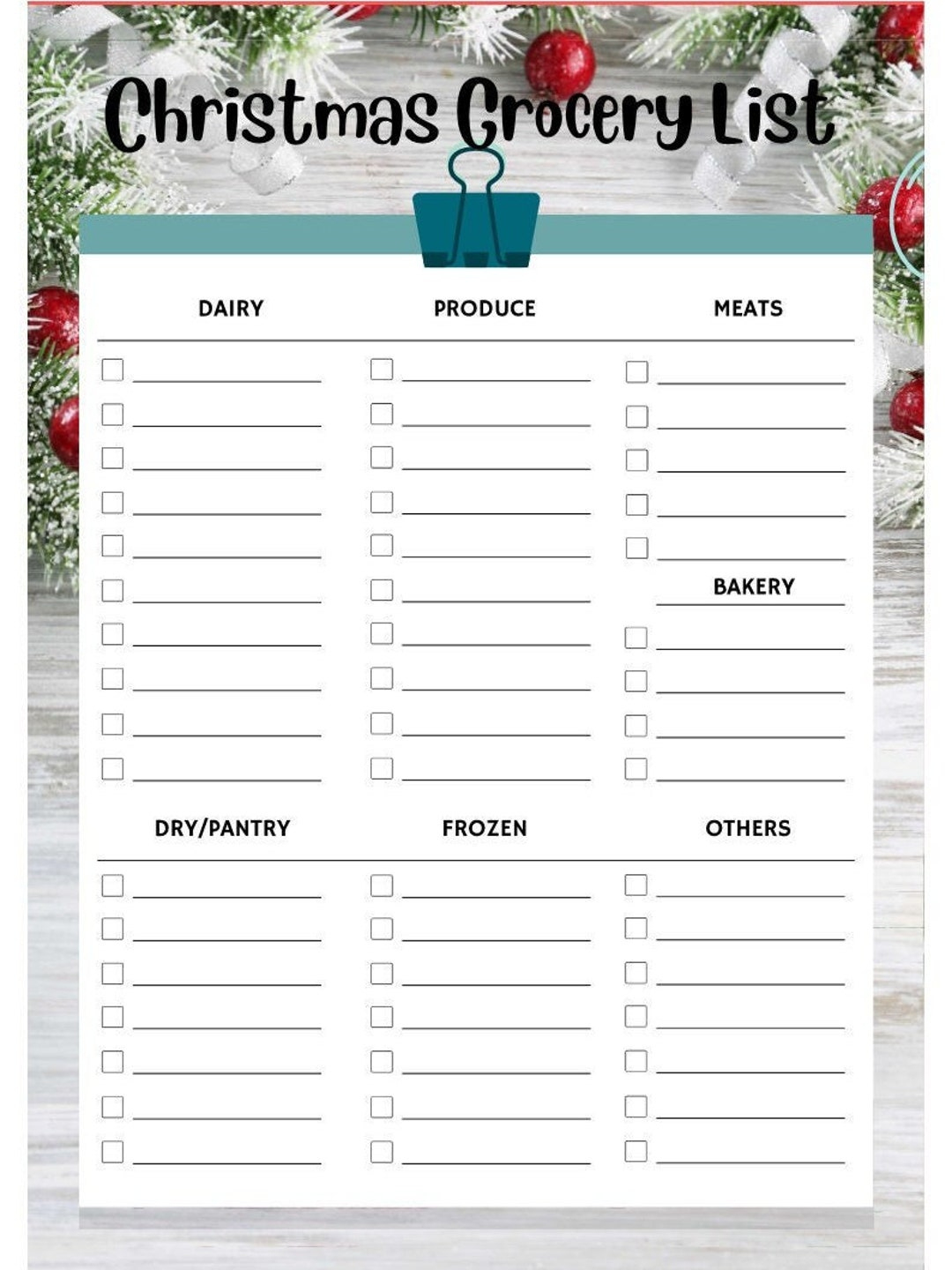 Christmas Grocery List Template - Etsy Uk with Christmas Grocery Shopping List Template
