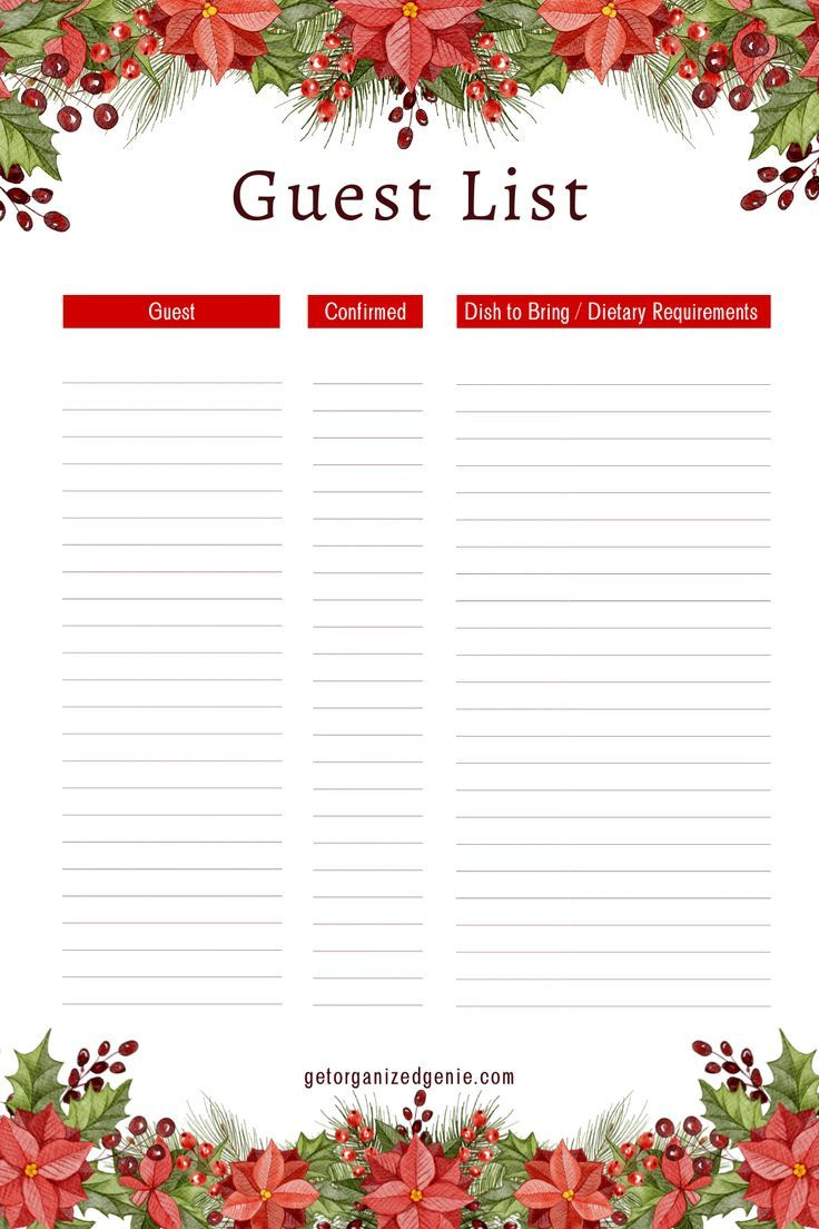 Christmas Guest List with regard to Christmas Guest List Template